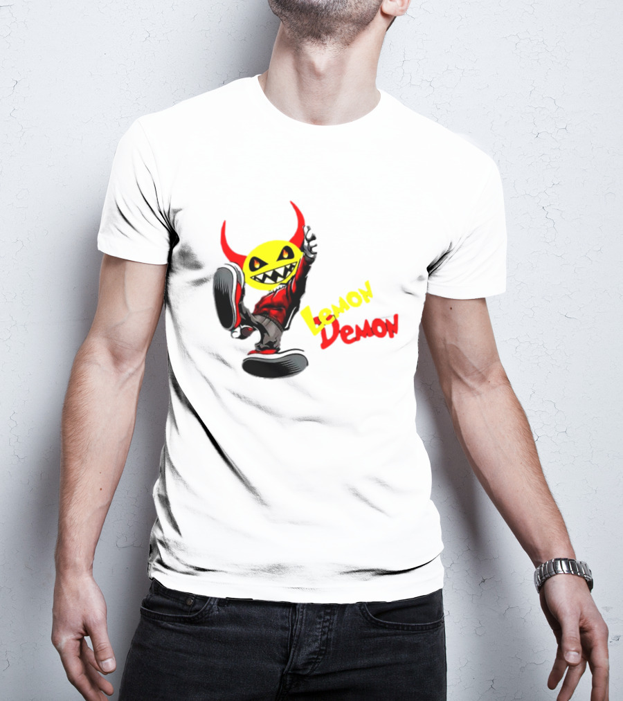 Lemon Demon Hip Hop Character In Sneakers With Red Devil Horns T-Shirt