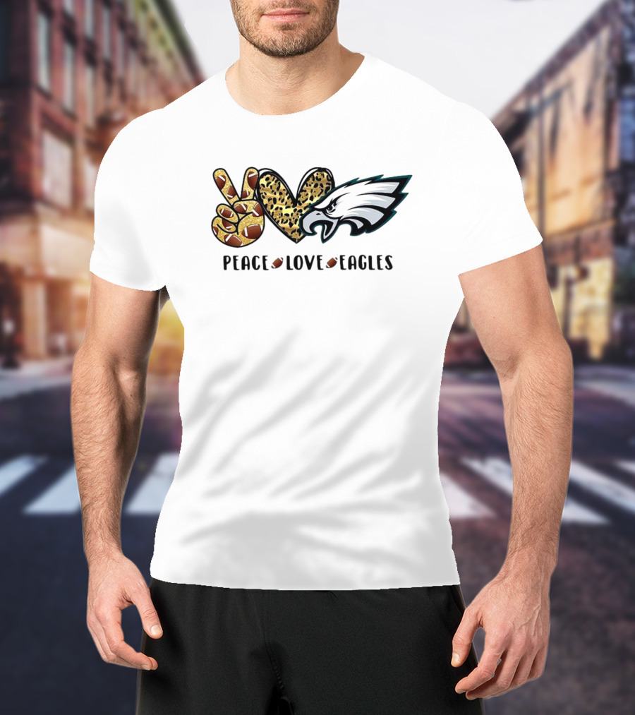 Peace Love Eagles Football Leopard Print T-Shirt