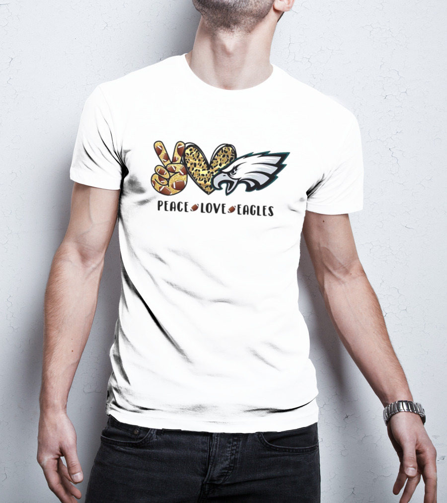 Peace Love Eagles Football Leopard Print T-Shirt