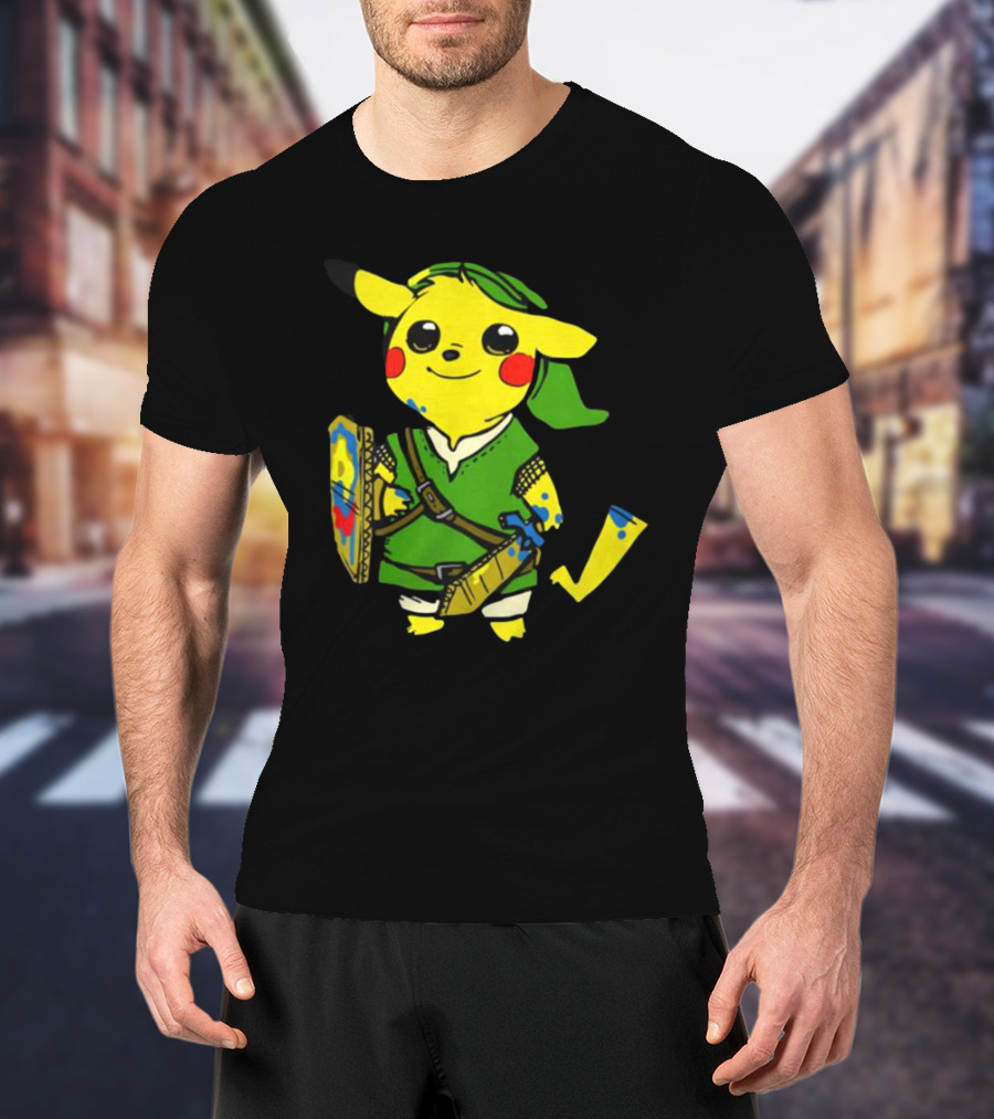 Pikachu In Link's Costume With Hylian Shield From The Legend Of Zelda T-Shirt