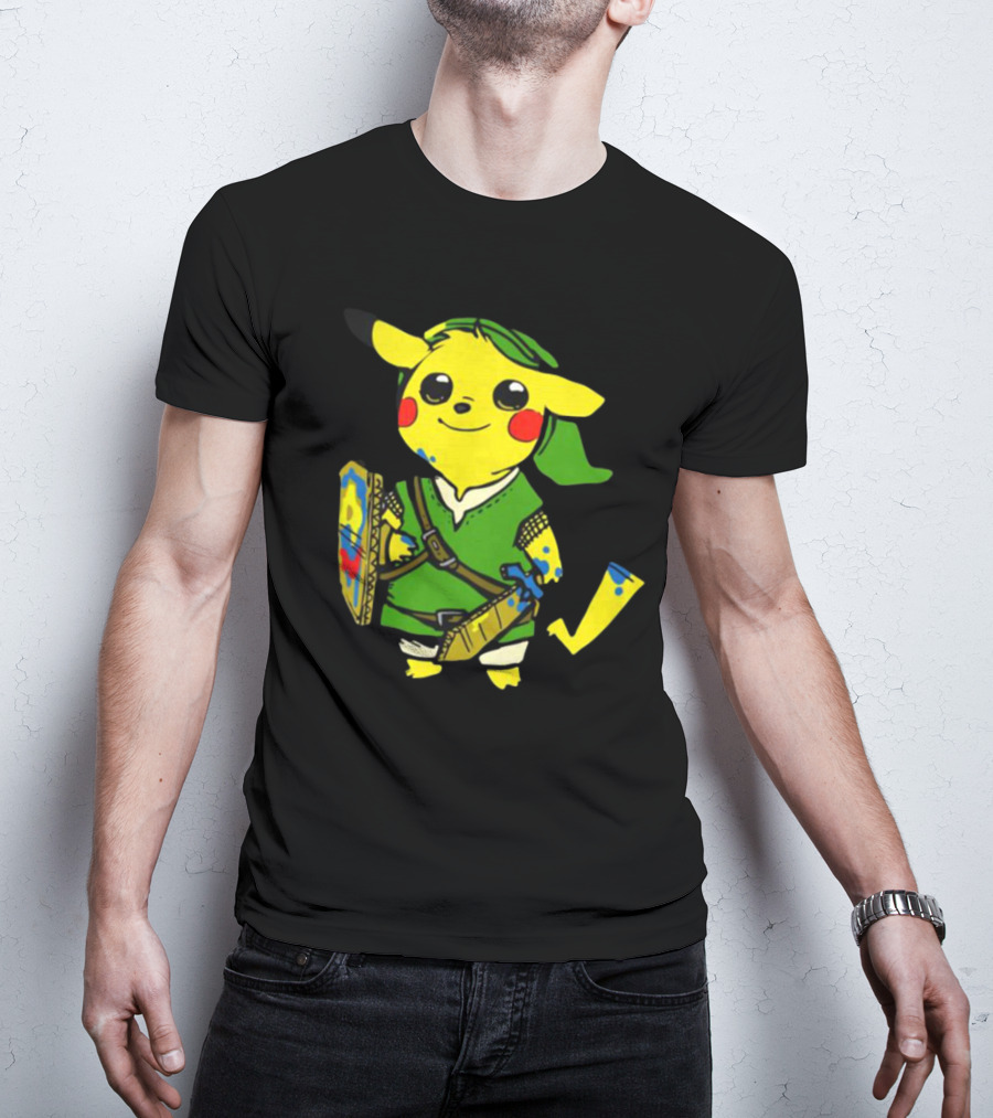 Pikachu In Link's Costume With Hylian Shield From The Legend Of Zelda T-Shirt
