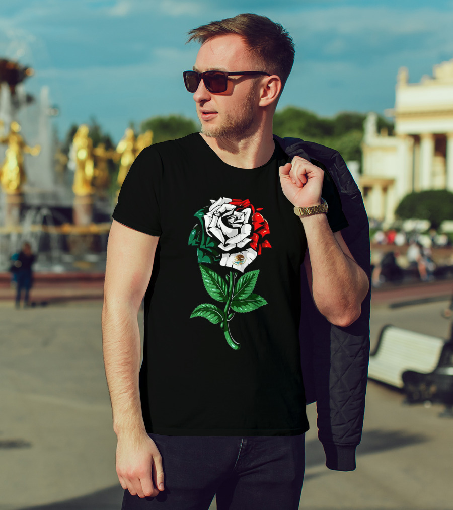 Rose In Colors Of Mexican Flag With Emblem T-Shirt