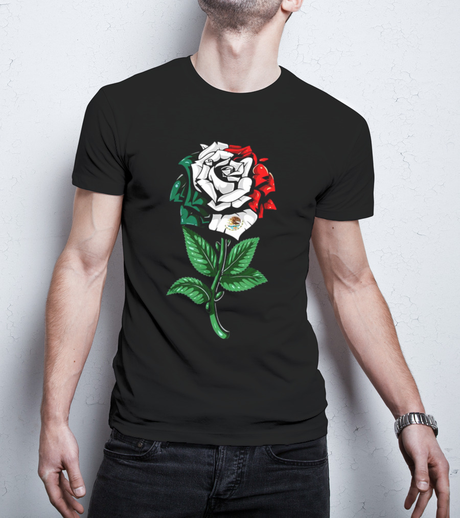 Rose In Colors Of Mexican Flag With Emblem T-Shirt