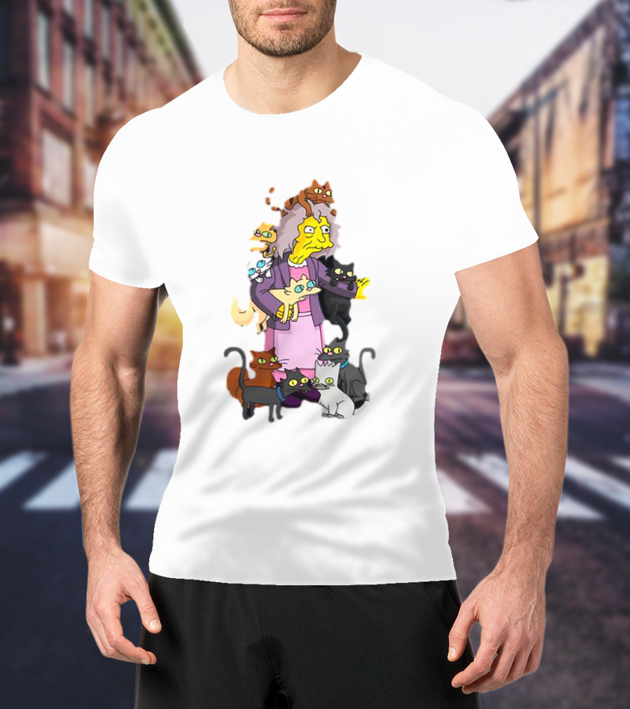 The Simpsons Crazy Cat Lady Surrounded By Mischievous Cats T-Shirt