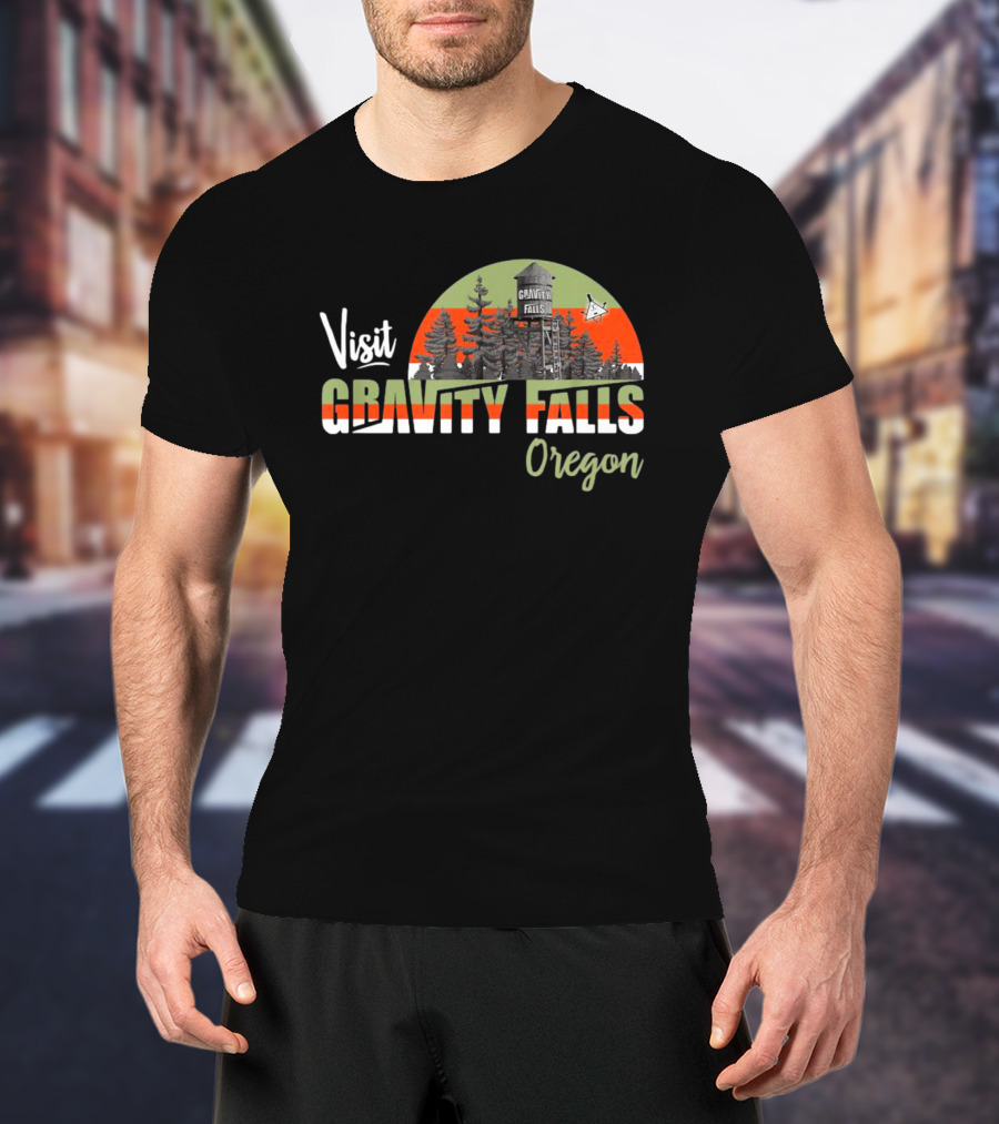 Visit Gravity Falls Oregon Trees And Lookout Tower Scene T-Shirt