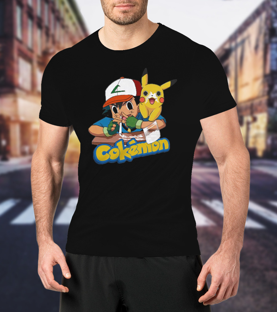 Cokemon Parody Pikachu Ash Ketchum Anime Humor T-Shirt