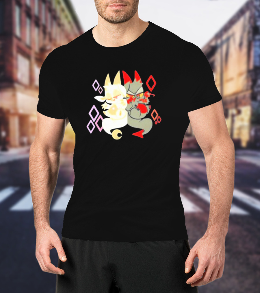 Buzzfeed Chikn Nuggit Devil And Angel Characters With Colorful Diamond T-Shirt