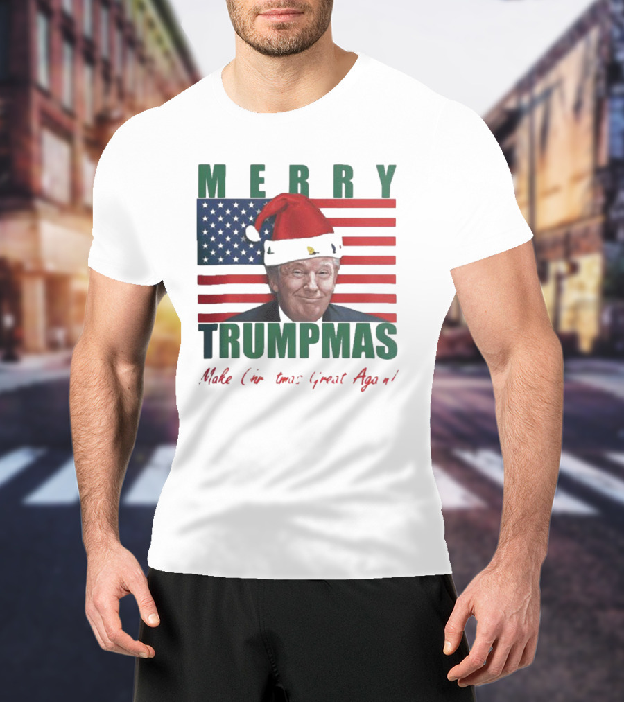 Merry Trumpmas Make Christmas Great Again Flag Santa Hat T-Shirt