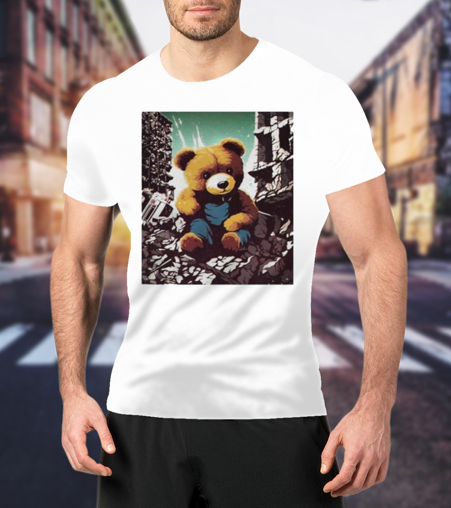 Nordacious Ceasefire Now Teddy Bear Amidst Ruins T-Shirt