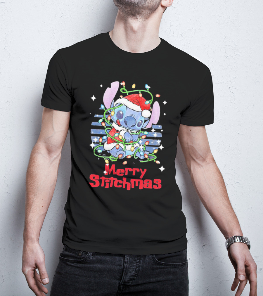 Merry Stitchmas Stitch Santa Claus Holiday Lights T-Shirt
