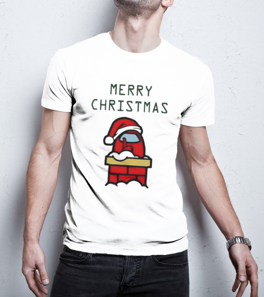 Merry Christmas Santa Red Among Us Character In Chimney T-Shirt