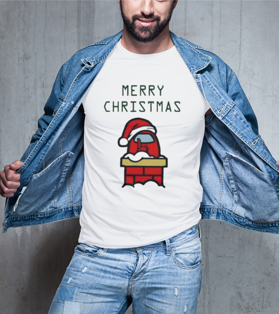 Merry Christmas Santa Red Among Us Character In Chimney T-Shirt