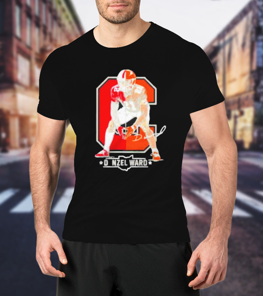 Denzel Ward Ohio Football Columbus To Cleveland Signature Orange C T-Shirt
