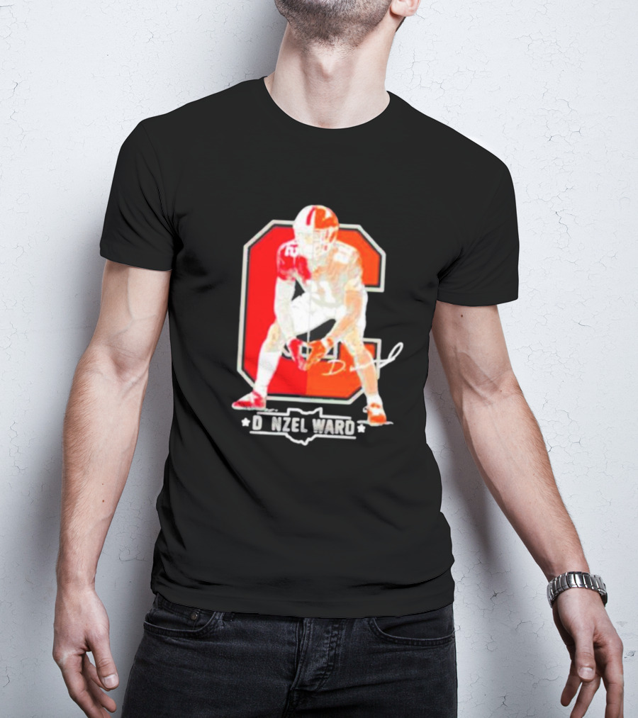 Denzel Ward Ohio Football Columbus To Cleveland Signature Orange C T-Shirt