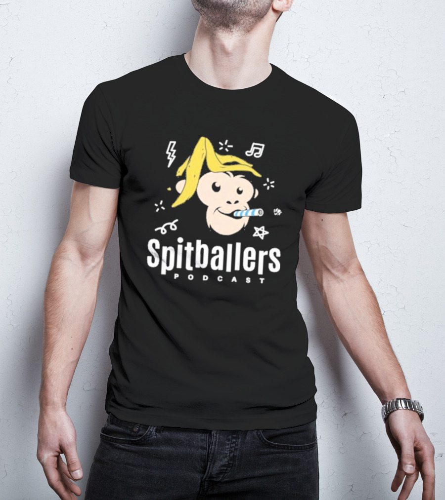 Spitballers Podcast Monkey With Party Accessories And Musical Notes T-Shirt