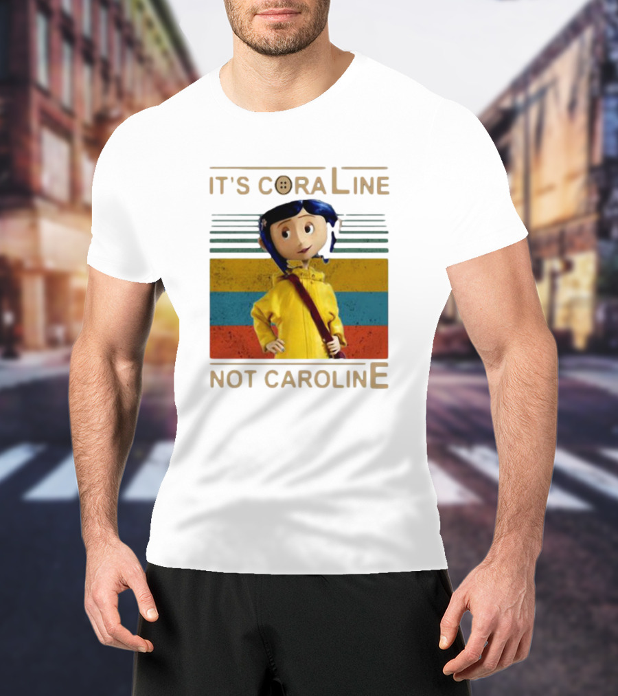 It's Coraline Not Caroline Vintage Button Eyes Yellow Raincoat T-Shirt
