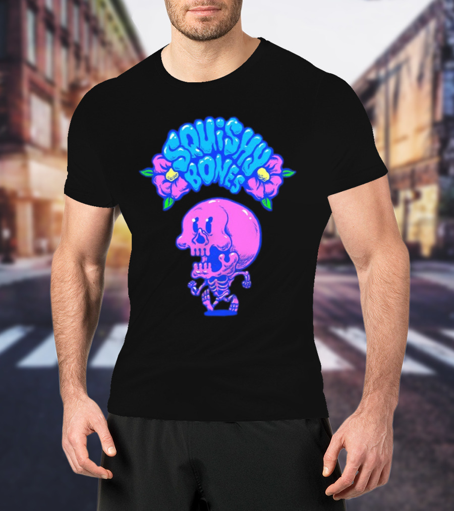 Danny Gonzalez Squishy Bones Vibrant Skull And Flowers Navy T-Shirt