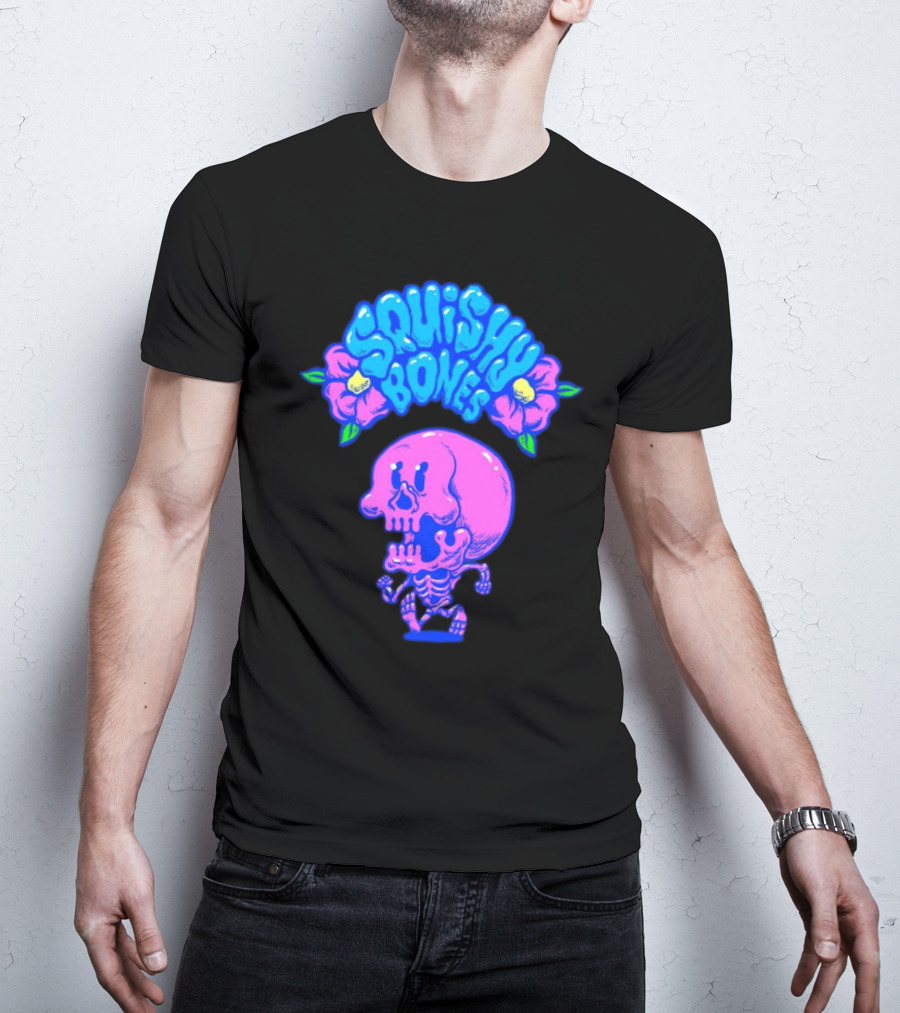 Danny Gonzalez Squishy Bones Vibrant Skull And Flowers Navy T-Shirt