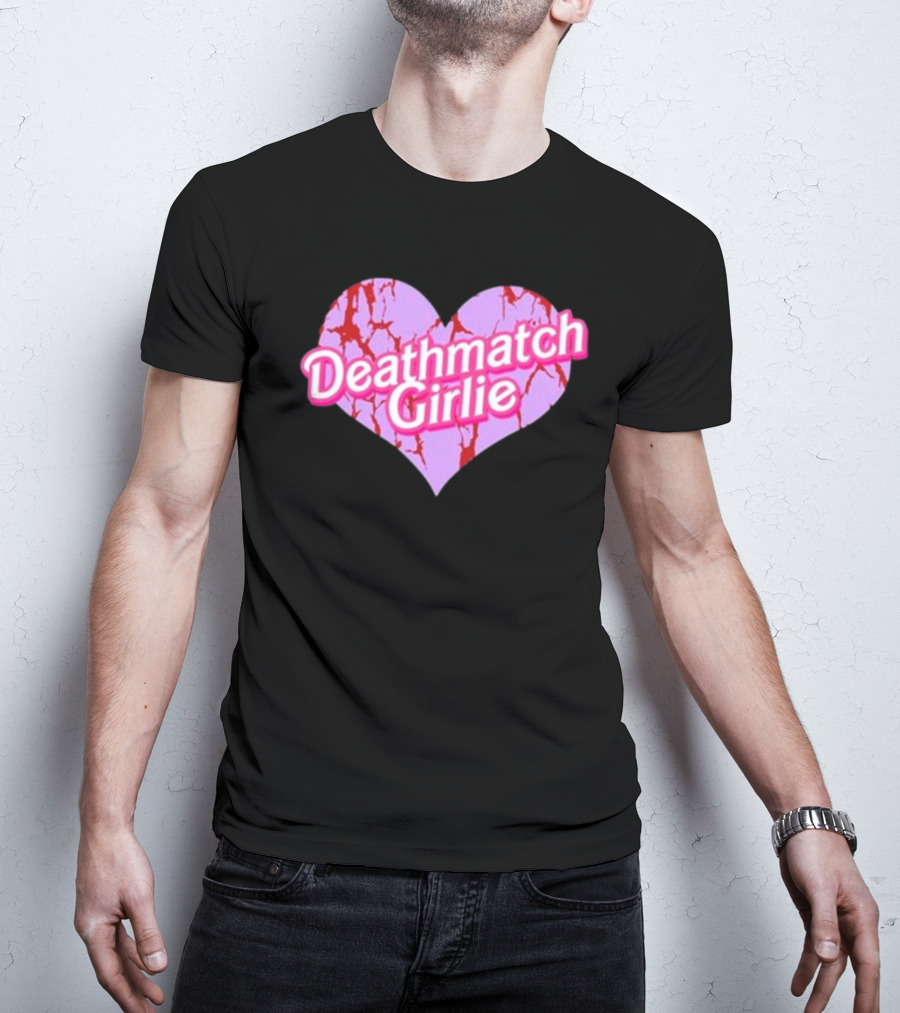 Deathmatch Girlie Heart With Pink And Red Crack T-Shirt