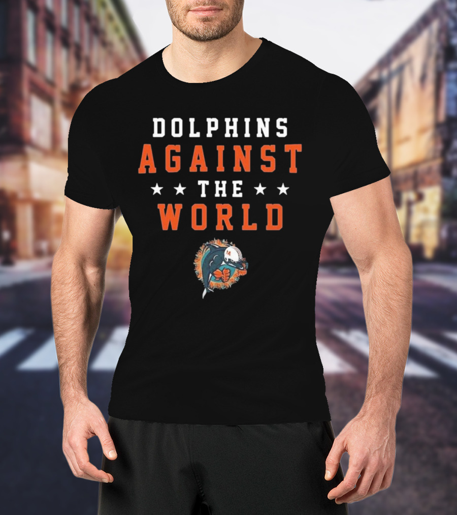 Dolphins Against The World Football Helmet Stars T-Shirt