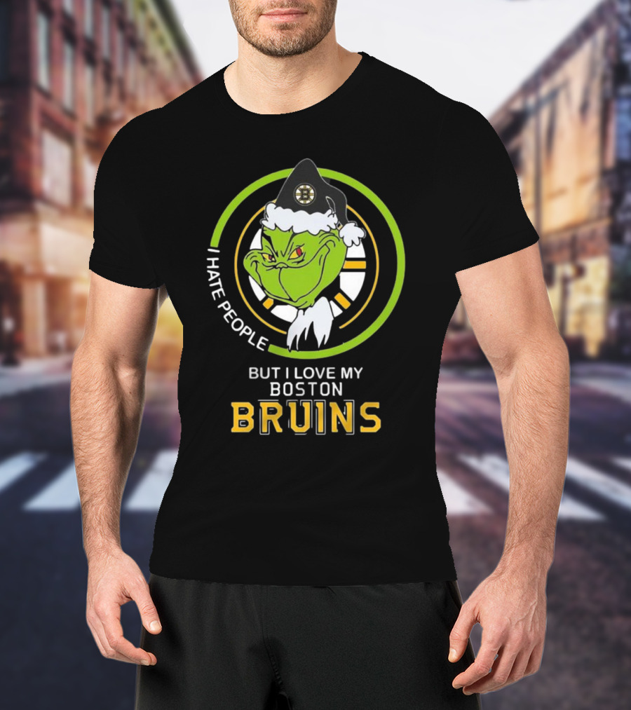 Grinch I Hate People But I Love My Boston Bruins NHL Team Spirit T-Shirt