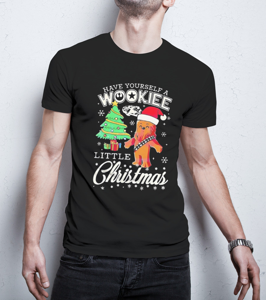 Have Yourself A Wookiee Little Christmas Tree Chewbacca Santa Hat Millennium Falcon Snowflakes T-Shirt