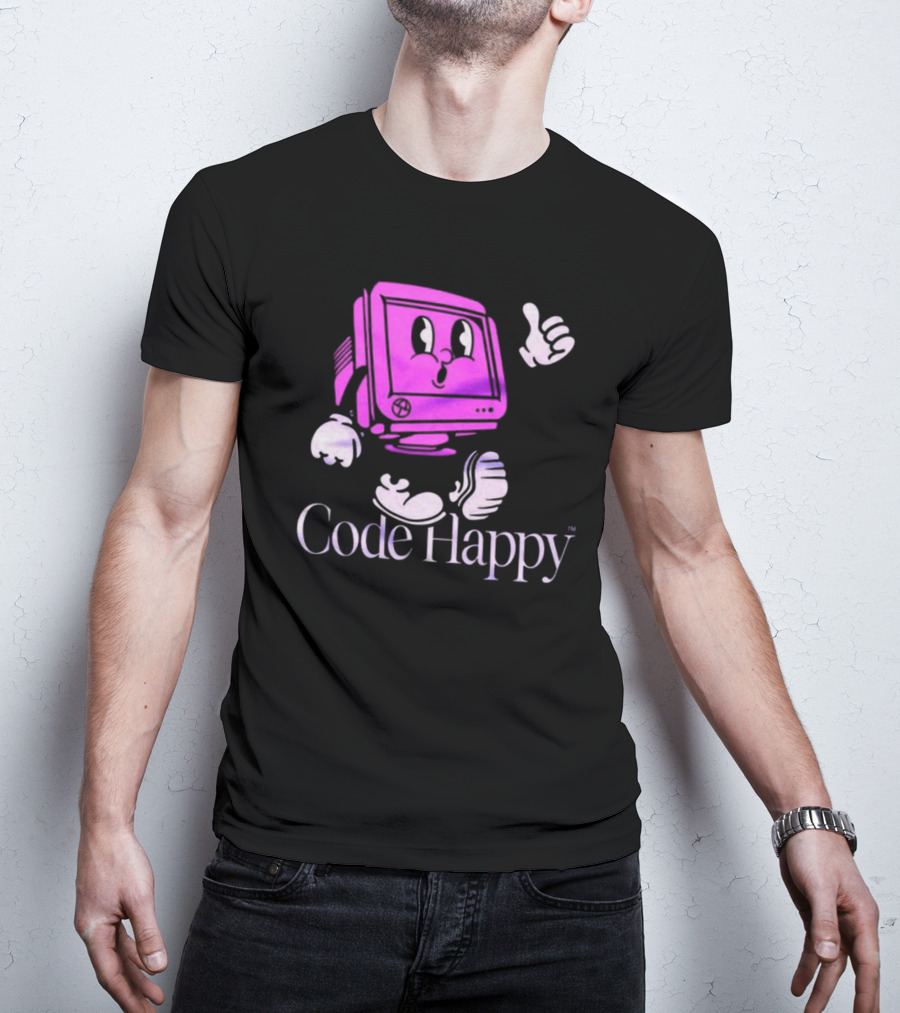 Jason Warner Poolside Code Happy Retro Computer Character T-Shirt