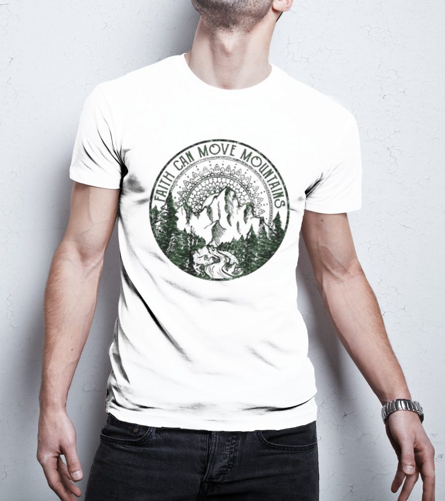 Faith Can Move Mountains Mandala Forest Scene T-Shirt