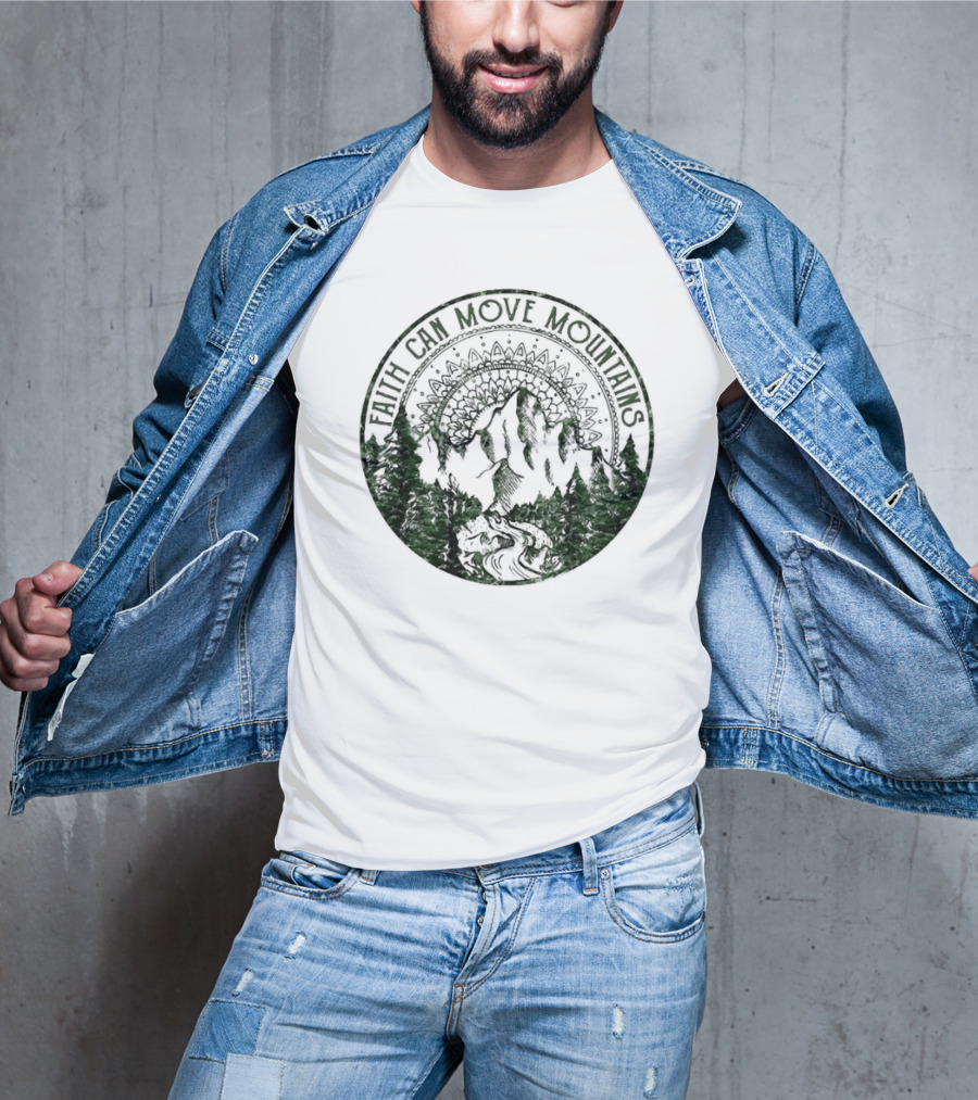 Faith Can Move Mountains Mandala Forest Scene T-Shirt