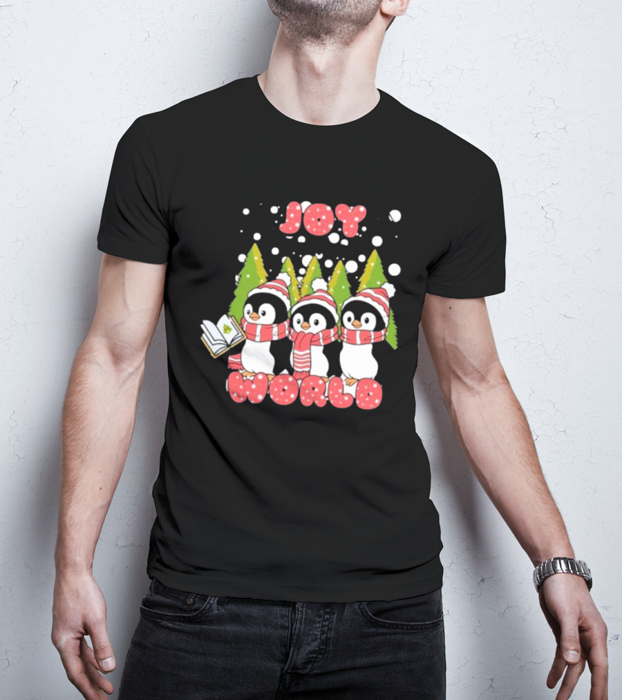 Joy World Penguins Singing With Trees And Snowflakes T-Shirt