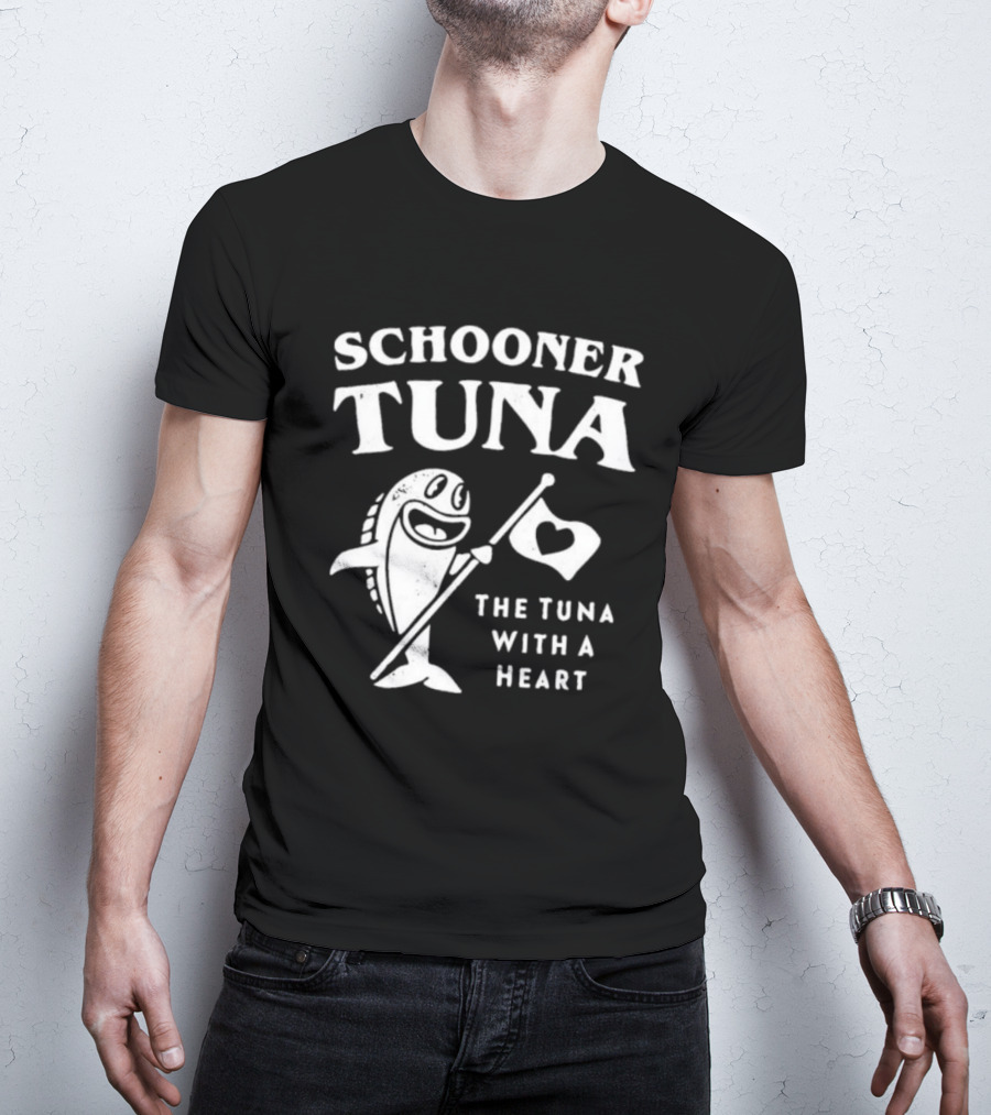 Schooner Tuna The Tuna With A Heart Cheerful Fish Holding Heart Flag T-Shirt