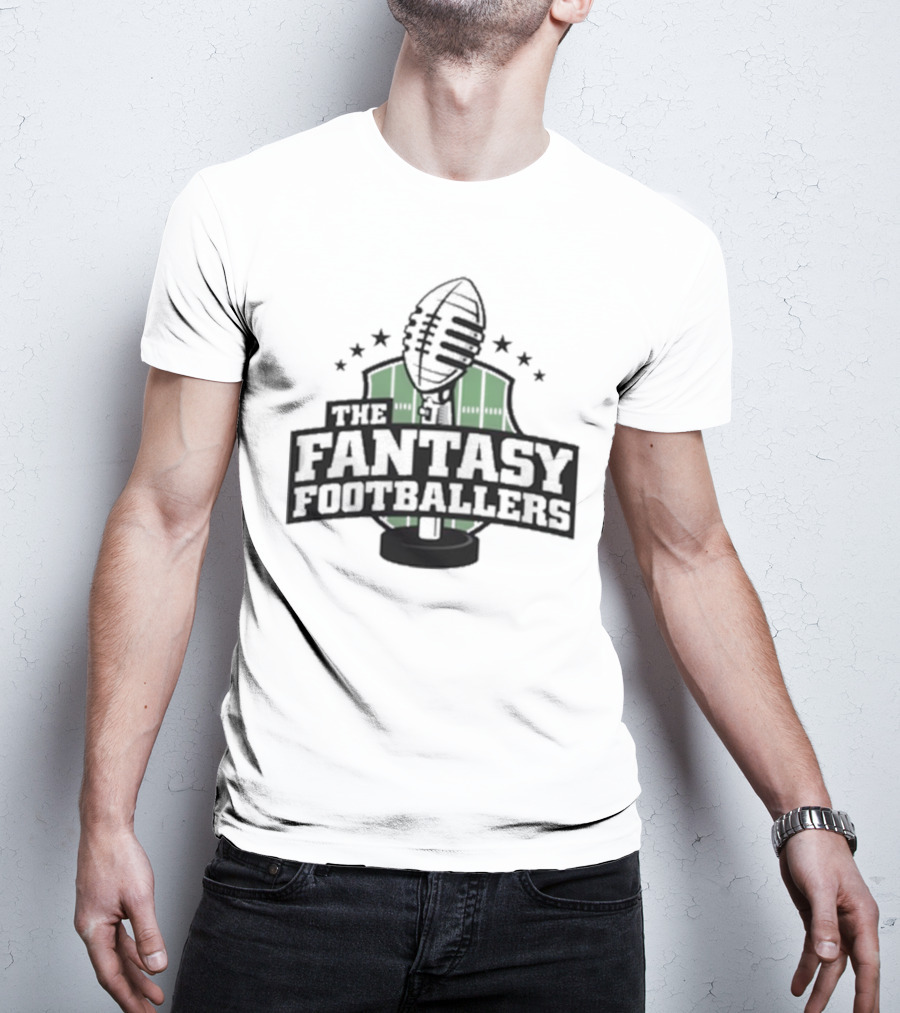 The Fantasy Footballers Podcast Microphone Logo In Green And Black With Stars T-Shirt