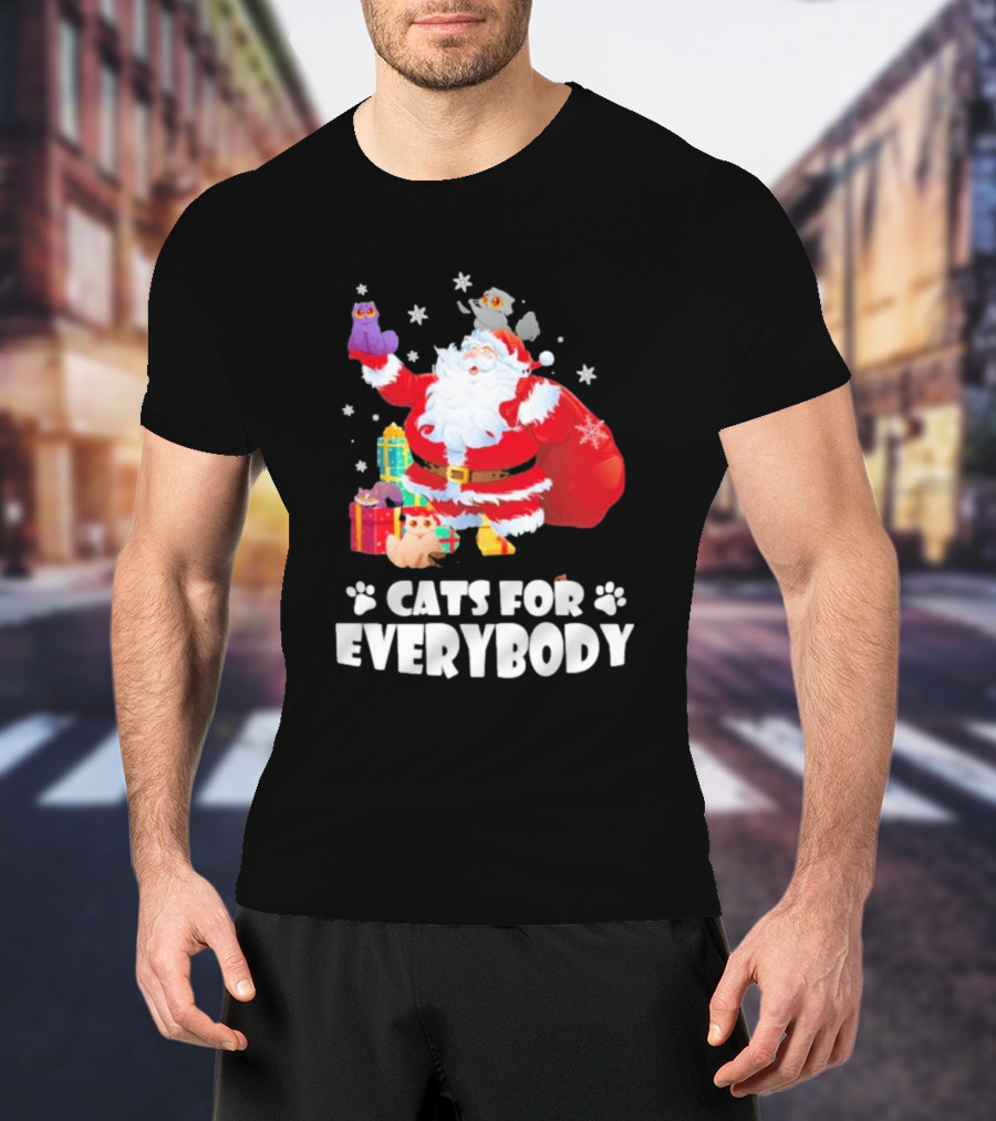 Santa Claus With Gift Cats For Everybody Fun Christmas T-Shirt