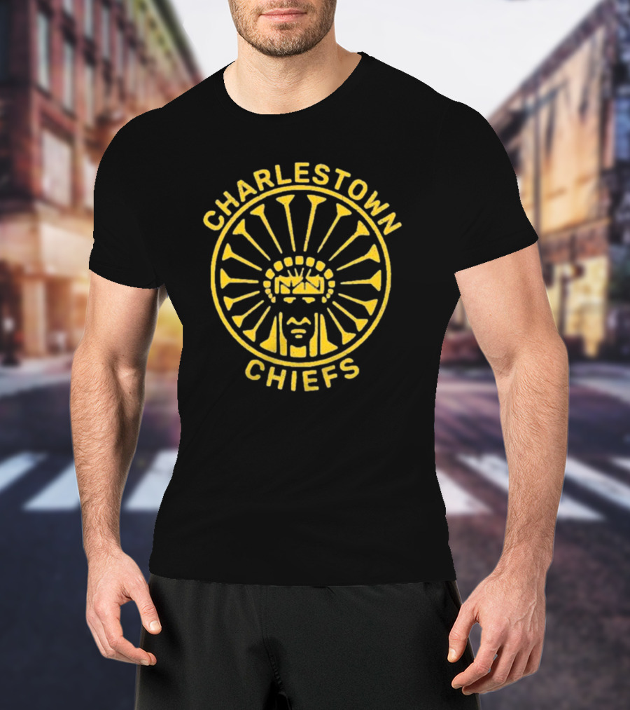 Charlestown Chiefs Yellow Native American Headdress Emblem T-Shirt