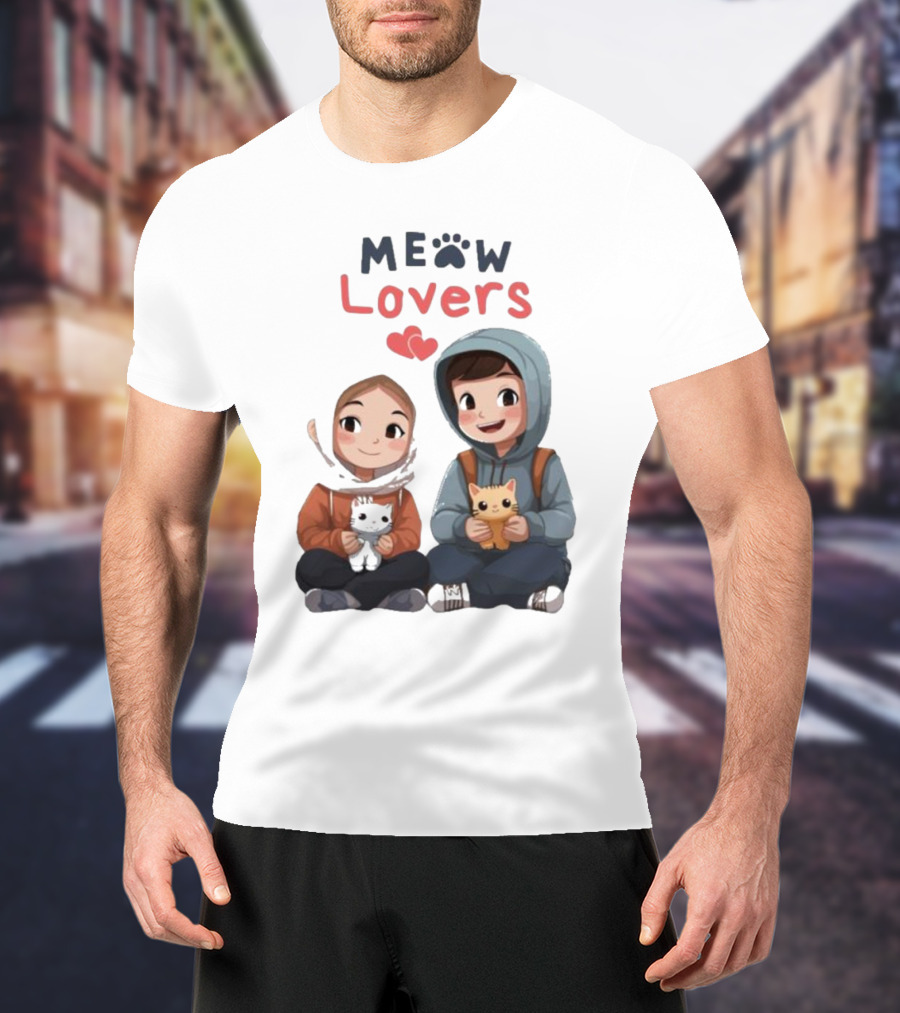 Meow Lovers Cute Boy And Girl With Kittens T-Shirt