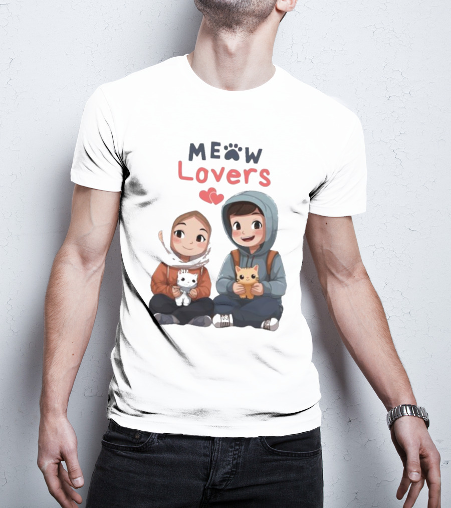 Meow Lovers Cute Boy And Girl With Kittens T-Shirt