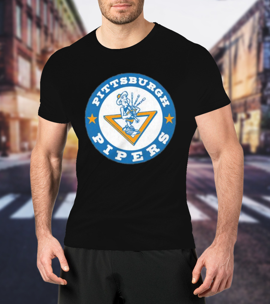 Pittsburgh Pipers Basketball Team Classic Logo With Bagpiper And Star Emblems T-Shirt