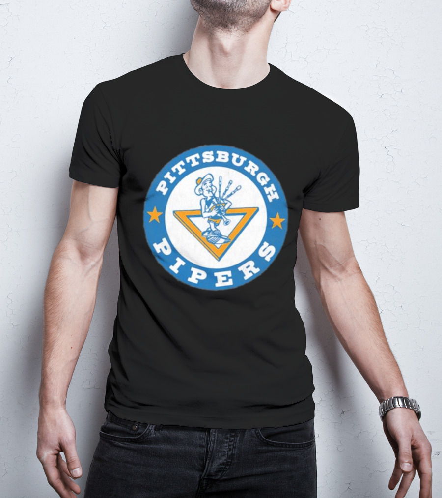 Pittsburgh Pipers Basketball Team Classic Logo With Bagpiper And Star Emblems T-Shirt