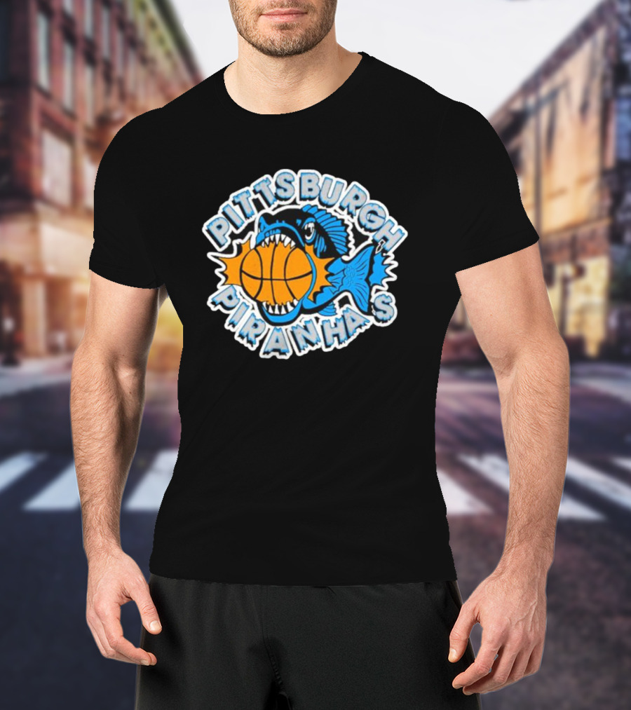 Pittsburgh Piranhas Basketball Team Logo Fish With Ball T-Shirt