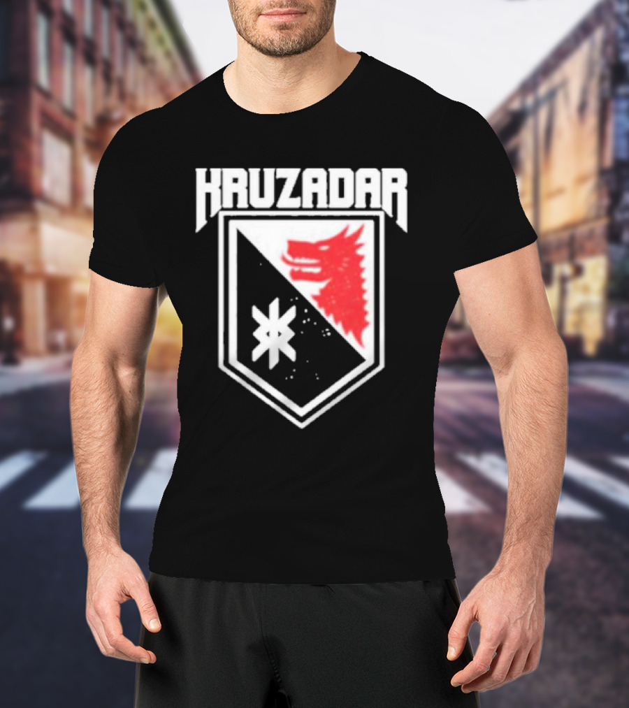 Kruzadar Shield With Red Wolf Emblem T-Shirt