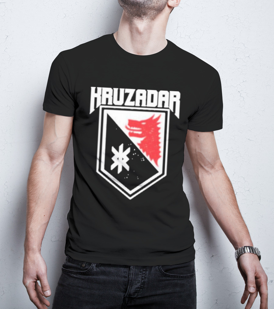 Kruzadar Shield With Red Wolf Emblem T-Shirt