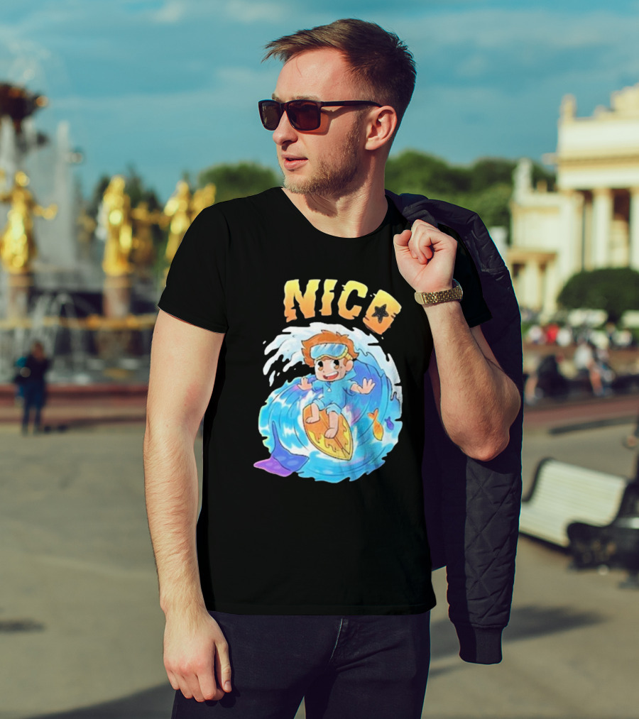 Nico Surfing In Ocean Wave Art With Cash And Nico Nico Starfish T-Shirt