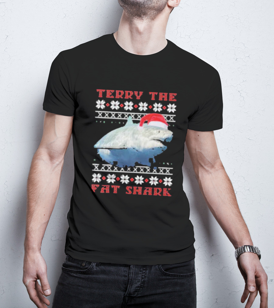 Terry The Fat Shark Christmas Santa Hat Snowflake T-Shirt