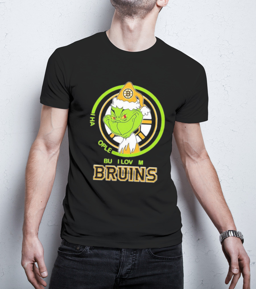 The Grinch Santa Boston Bruins I Hate People But Love My Hockey Team T-Shirt