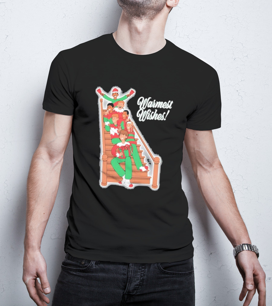 Warmest Wishes Holiday Family On Stairs In Festive Pajamas T-Shirt