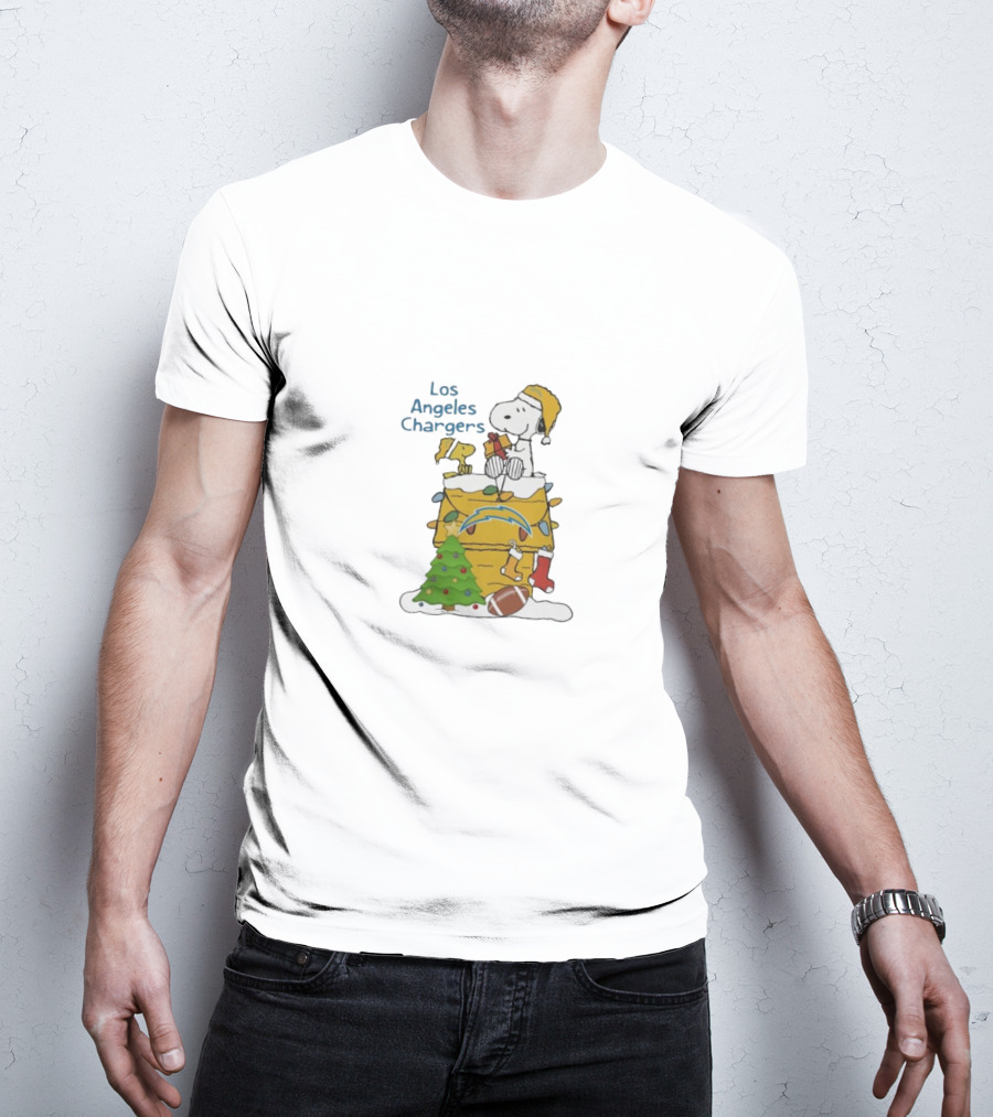 Los Angeles Chargers Christmas With Santa Snoopy And Woodstock T-Shirt