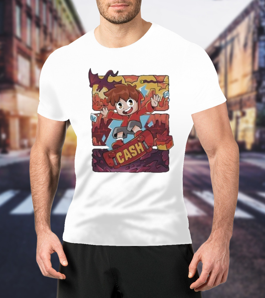 Cash Red Hot Skateboarder Adventure With Dragon And Gems T-Shirt