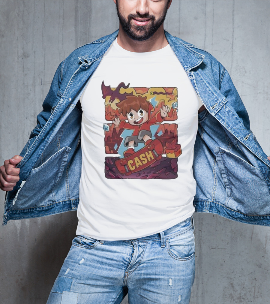 Cash Red Hot Skateboarder Adventure With Dragon And Gems T-Shirt