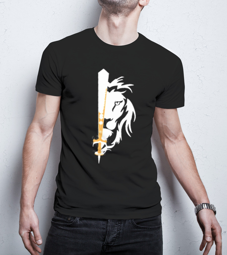 Real Sikh Lion And Sword Blackout Gold T-Shirt