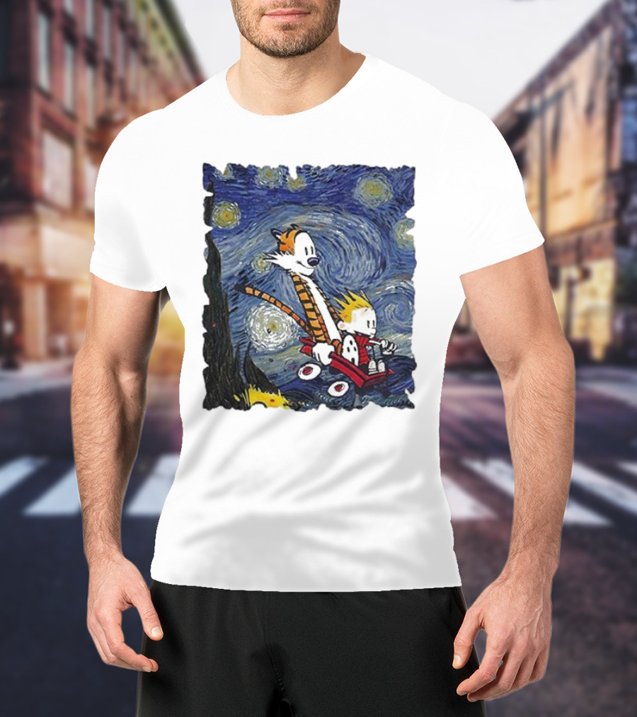 Vincent Van Gogh Starry Night Calvin And Hobbes Wagon T-Shirt